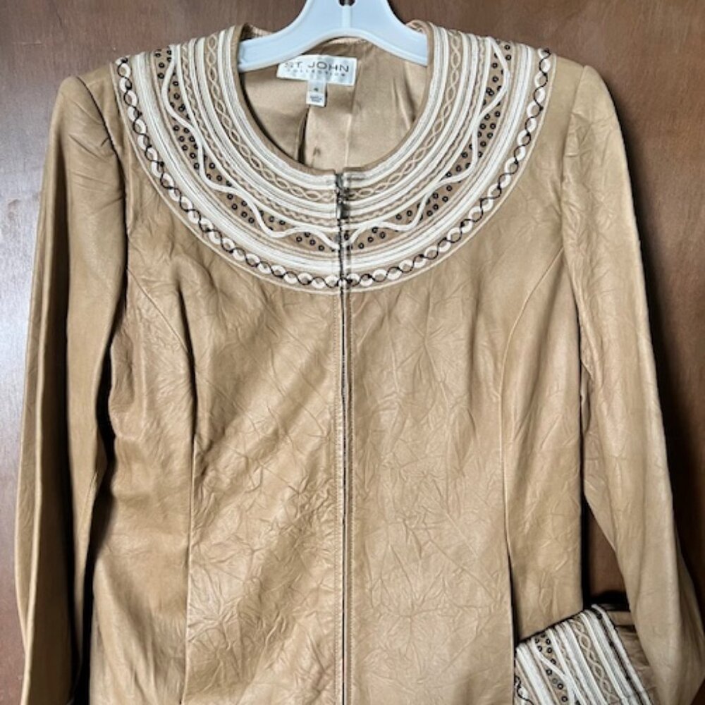 Vintage St. John Collection Leather Zip Jacket with Sequin Detail